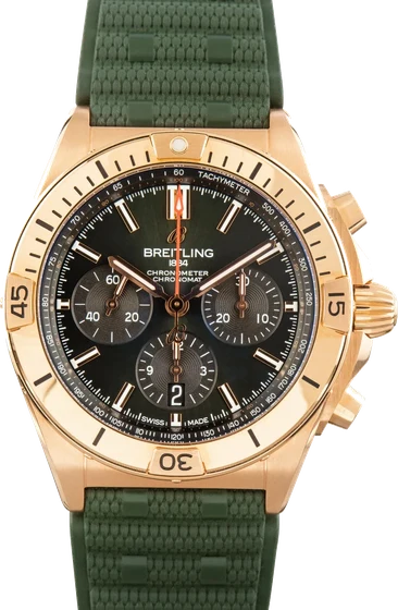 Breitling Red Gold Chronomat B01 42 Green Dial RB0134101L1S1 kol saati