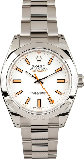 Rolex Milgauss 116400 White Dial with Orange Markers 116400WSO kol saati