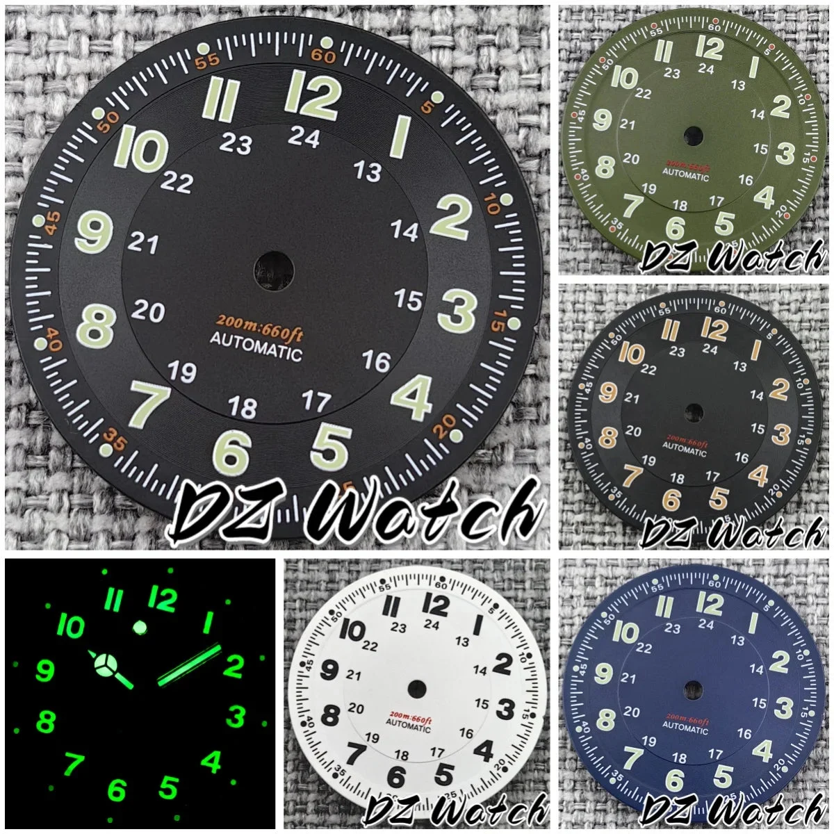 Tandorio New 29mm Black/White/Green/Blue Pilot Style Watch Dial Face Set Arabic Numerals Fit NH36 ETA2824 PT5000 Automatic Movement 14:203085833#Green-2;200000046:201718821#ETA2824 PT5000 29 mm kol saati