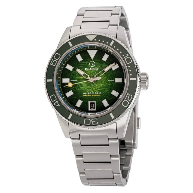 Islander Bayport Automatic Dive Watch with Green Wave Dial #ISL-312 kol saati