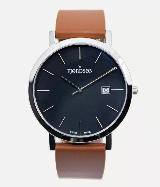 Fjordson Black Dial With Brown Rubber Strap - Watch #9142 | Black Dial With Brown Rubber S