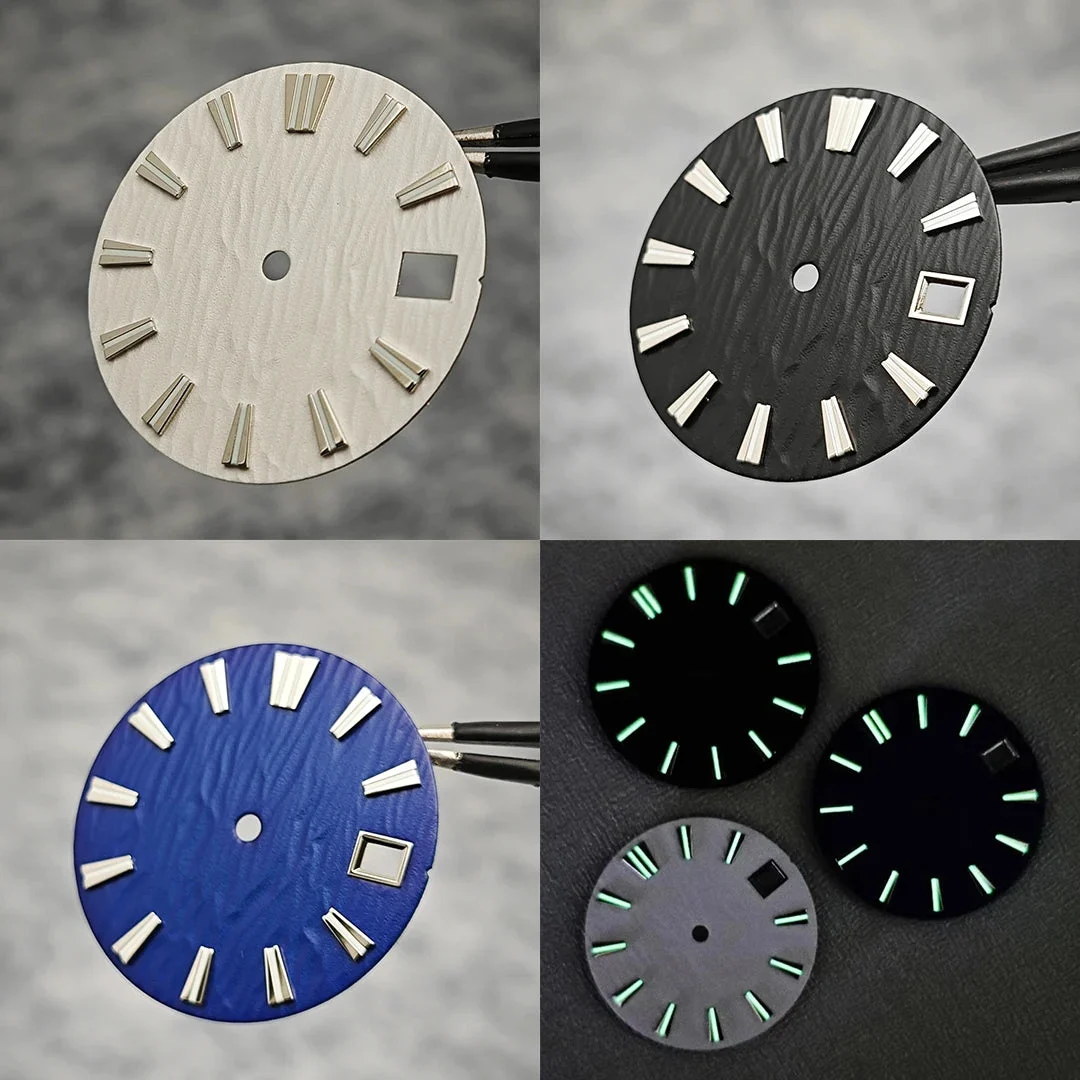 Tandorio Watch Dial Vertical Wave Stripe Pattern Watch Faces BGW9/C3 Luminous Surface Accessories for NH35/NH36/4R/6R Movement 14:201447303#blue 28.5 mm kol saati