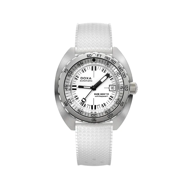 Doxa SUB 300 Ti5 42.5mm - Full Lume White on Rubber Strap 823.50.011.23 kol saati