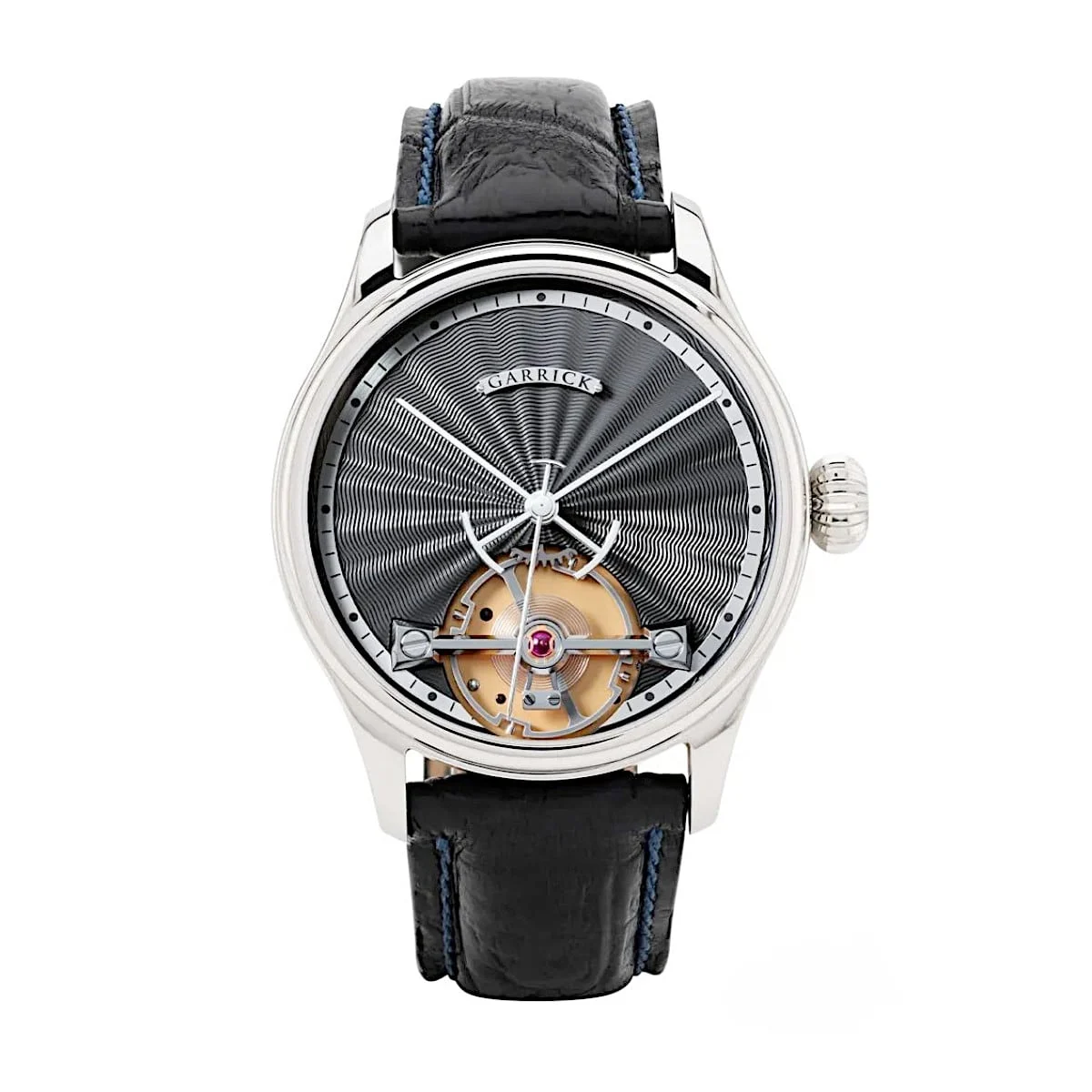 Garrick Deadbeat Seconds Engine Turned Black Dial S2-DBS-EBK 42 mm kol saati