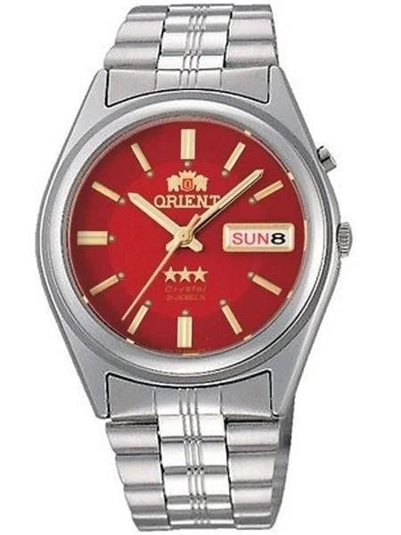 Orient Automatic Watch with Red Dial, Day-Date and SS Bracelet #EM6Q00DH 36 mm kol saati