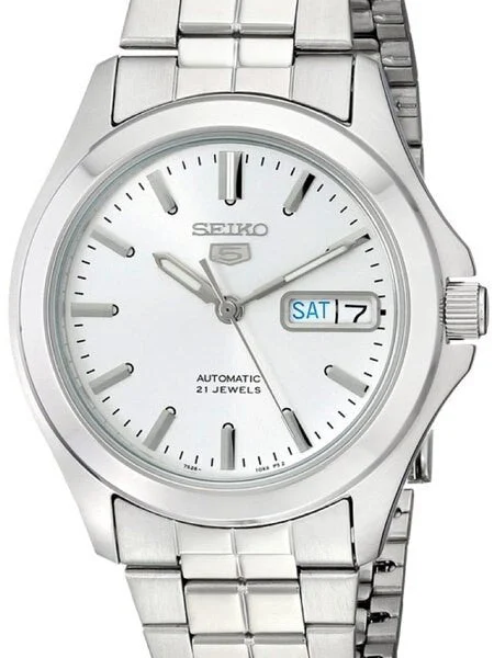 Seiko Automatic Silver-White Dial Watch with Stainless Steel Bracelet #SNKK87 kol saati