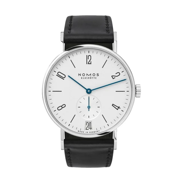 NOMOS Glashütte Tangente Date 38mm - White Silver-Plated on Leather Strap 130 kol saati