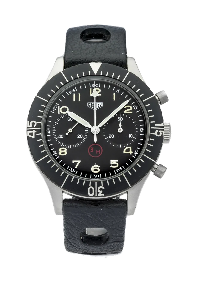 Heuer Bund HEUER BUND REF. 6645 CHRONOGRAPH STEEL Very find and rare, manual-winding, stainless steel wristwatch with chronograph. kol saati