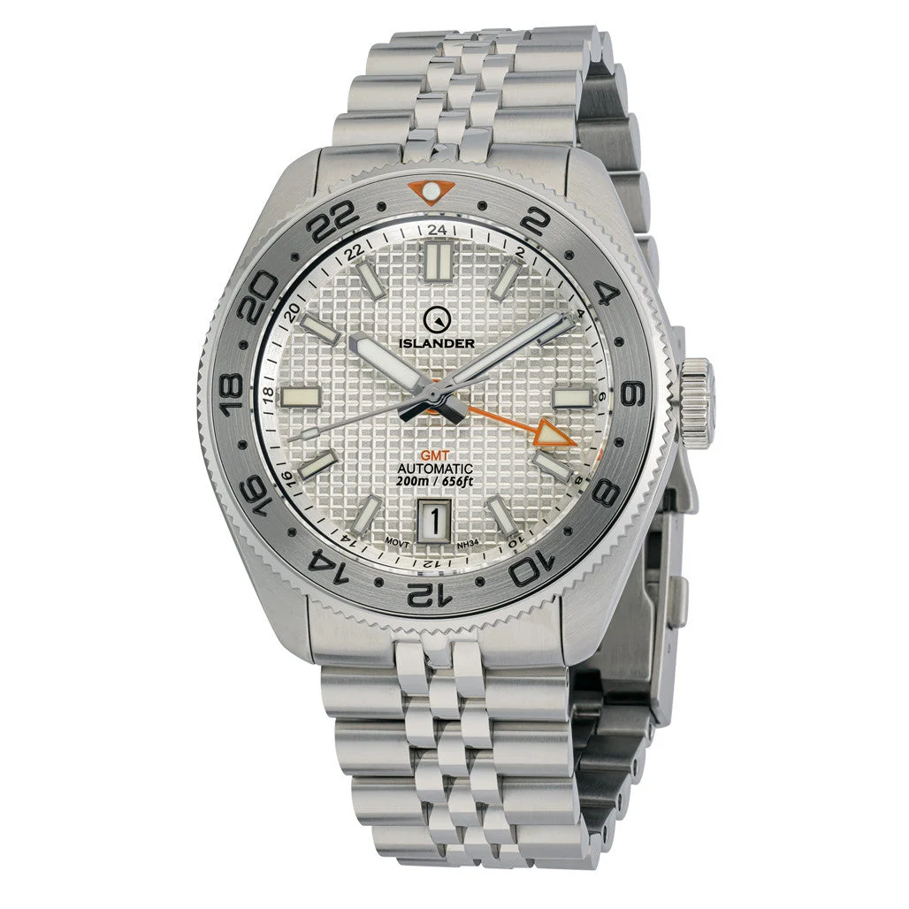Islander Automatic GMT Dive Watch with White Waffle Dial #ISL-215 42 mm kol saati