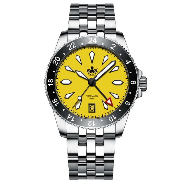 Phoibos Voyager GMT Automatic Watch with Yellow Dial #PY043F kol saati