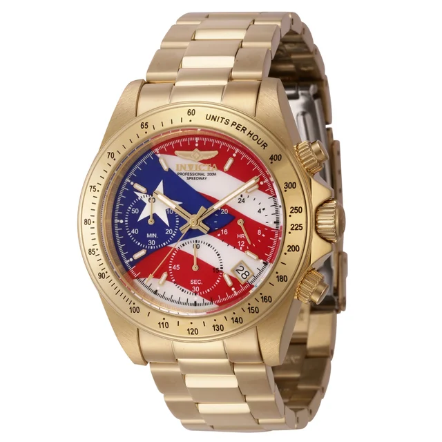 Invicta Speedway Puerto Rico Flag Watch w/ Mother of Pearl Dial - 40mm, Gold (46112) kol s