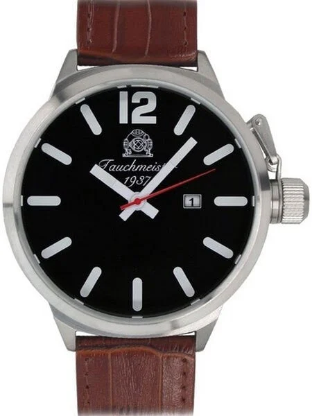 Tauchmeister XXL 58mm Black Dial Military Watch with Crown Protector #T0291 kol saati
