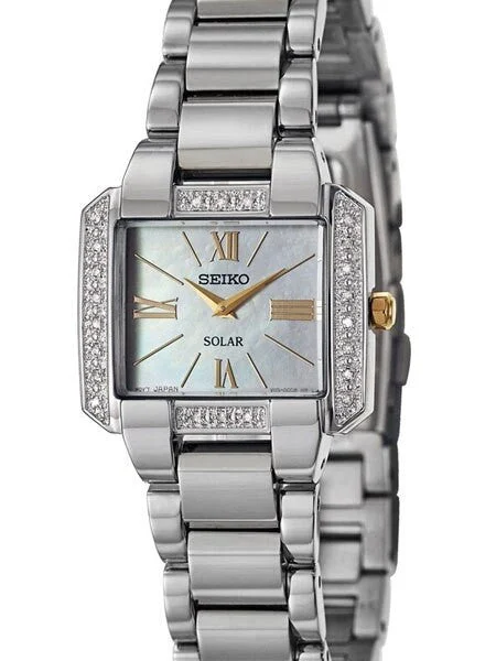 Seiko Solar Dress Watch with 22 White Diamonds, Mother of Pearl Dial #SUP239 kol saati