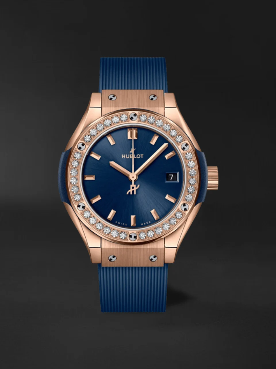 Hublot Classic Fusion King Gold Blue Diamonds 591.OX.7180.RX.1204 29 mm kol saati