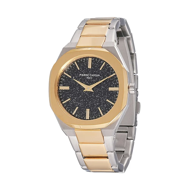 Elysee Maison 8 Chrysanthème ’ Watch - Two-Tone Gold & Silver Case, Black Sparkle Dial wit