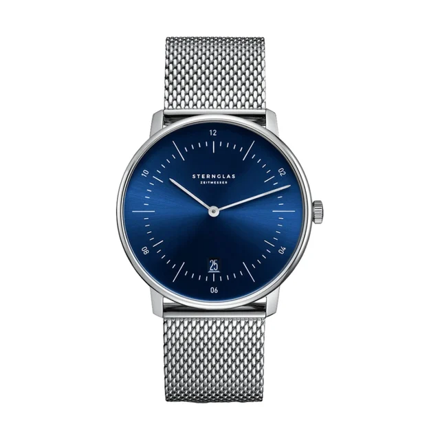 Sternglas Naos Quartz 38mm - Sunburst Blue on Bracelet S01-NA06-MI04 kol saati