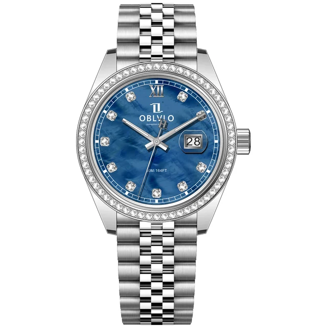 OBLVLO bezel,Steel Strap ,Blue Dial RX-PE-D RX Series,39mm,diamond bezel,Steel Strap ,Blue