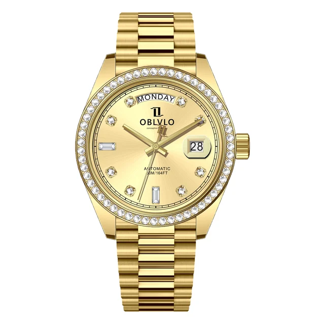OBLVLO bezel,Gold Steel Strap ,Gold Dial RX RX Series,40mm,diamond bezel,Gold Steel Strap 