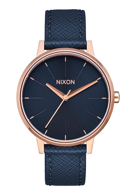 Nixon US Kensington Leather - Navy / Rose Gold A108-2195-00 kol saati