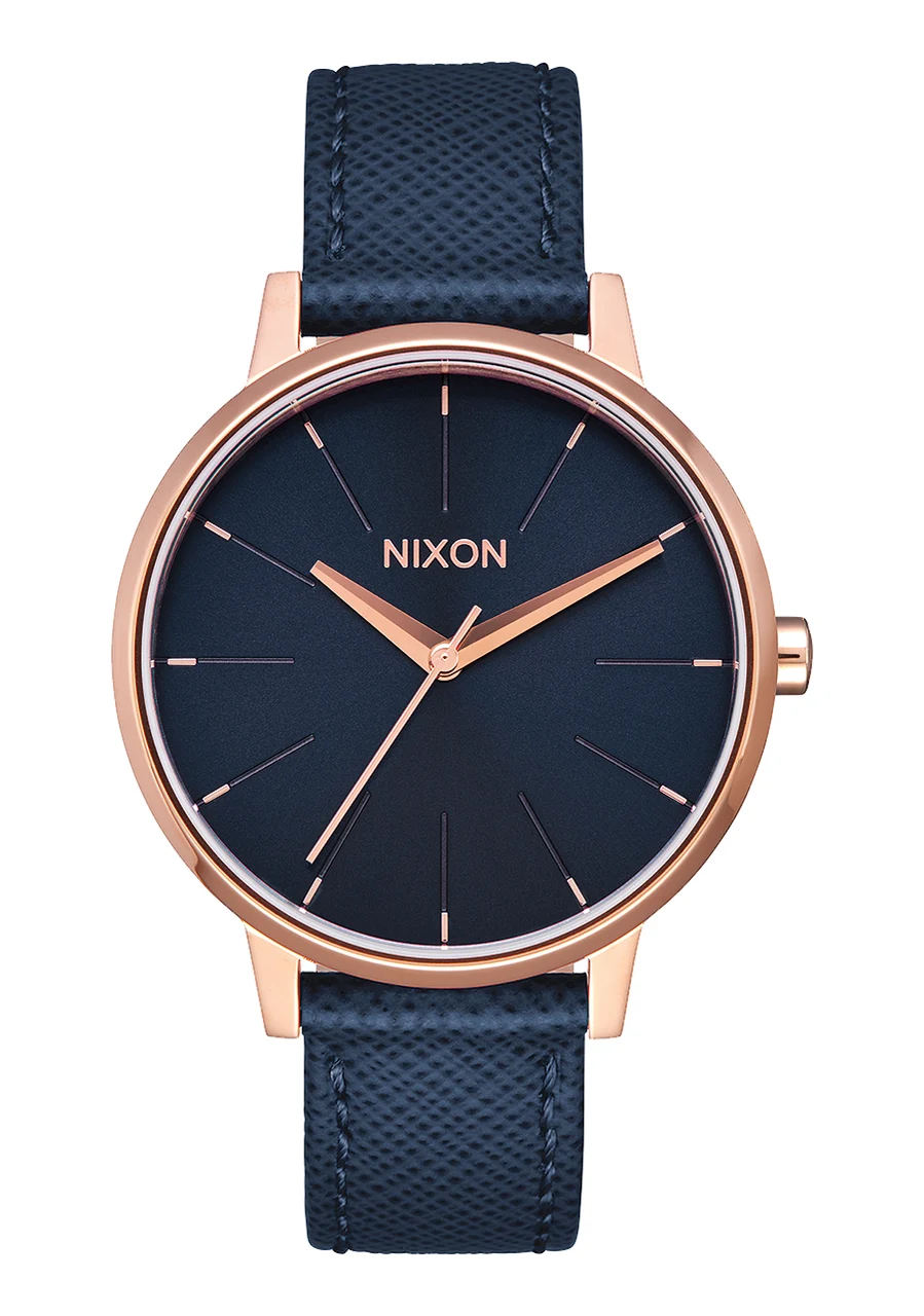 Nixon US Kensington Leather - Navy / Rose Gold A108-2195-00 kol saati