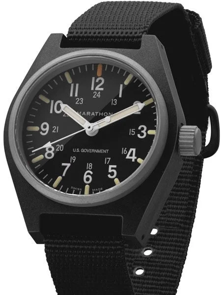 Marathon Swiss Made Quartz Military General Purpose Watch with MaraGlo Green Illumination #WW194009-BK 34 mm kol saati