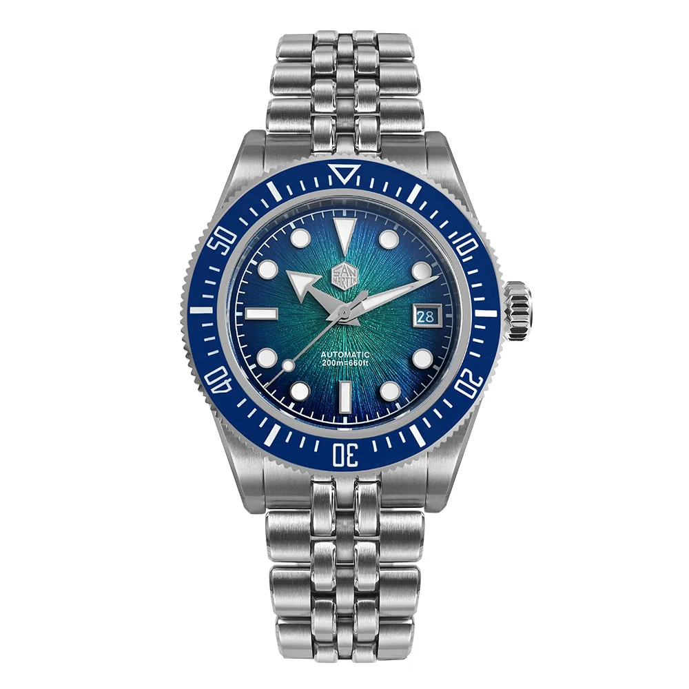 San Martin Automatic Diver Watch SN0148 圣马丁-SN0148-渐变蓝- 五珠带 1755 40 mm kol saati