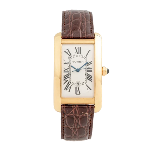 Cartier Ref. 1740, self-winding, centre-seconds, date; “Tank Américaine”; 18K yellow gold 