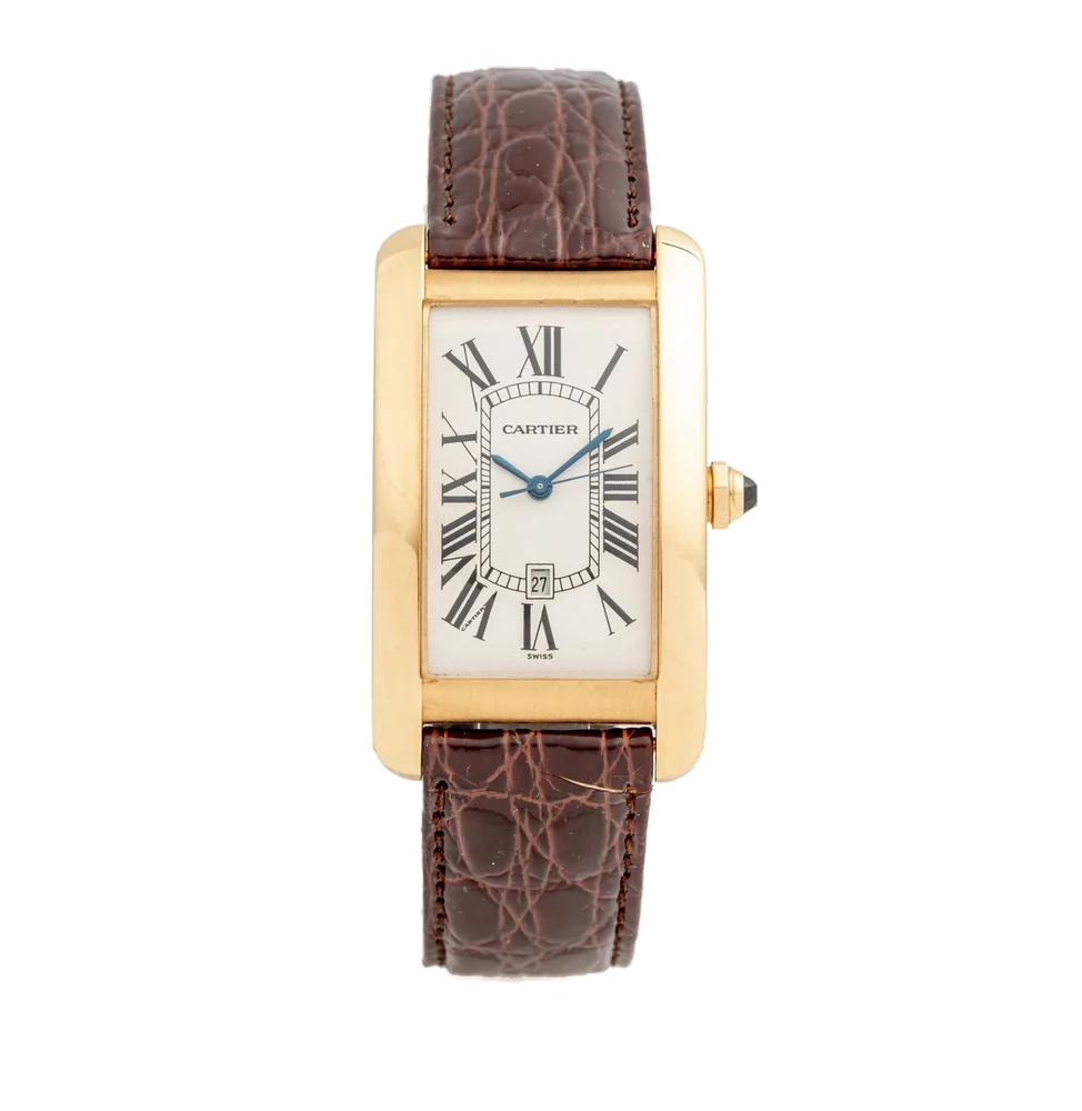 Cartier Ref. 1740, self-winding, centre-seconds, date; “Tank Américaine”; 18K yellow gold kol saati