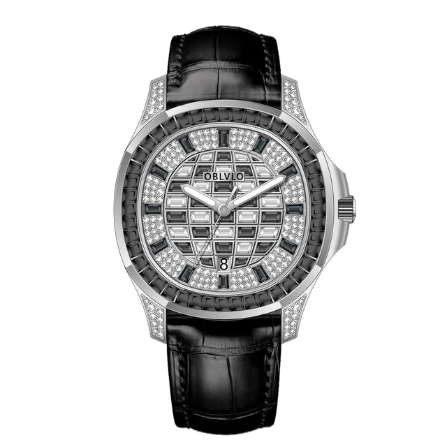 OBLVLO Leather Strap ,Black and White gradient FM Series,40mm,Black Leather Strap ,Black a