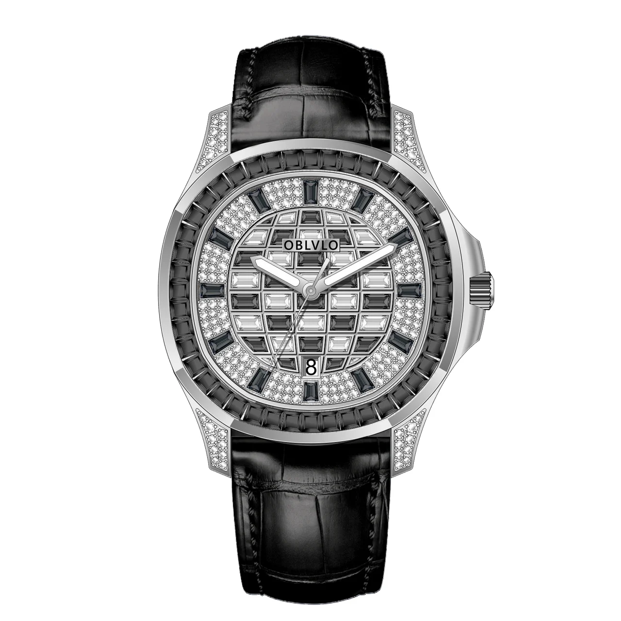 OBLVLO Leather Strap ,Black and White gradient FM Series,40mm,Black Leather Strap ,Black and White gradient 40 mm kol saati