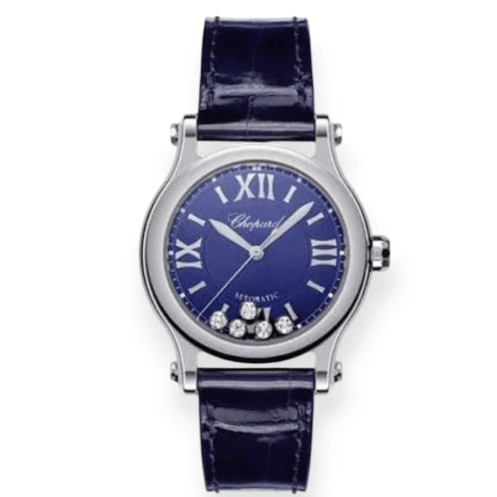 Chopard Happy Sport 5 Diamonds Blue Dial Stainless Pre-Owned Chopard Happy Sport 5 Diamonds Blue Dial Stainless 30 mm kol saati