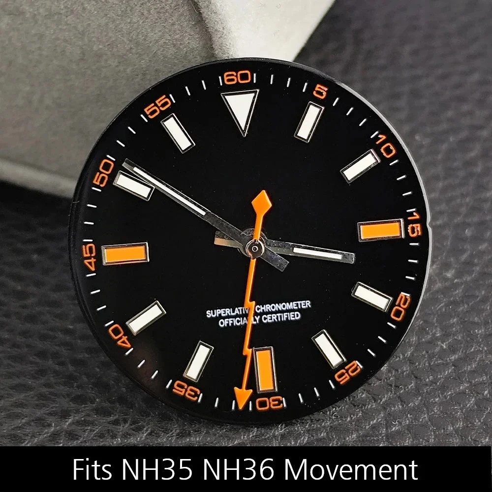 Tandorio Watch Dial Luminous Dial Fit NH35/M8215/E2824 Movement Accessories Watch Parts Watch For man Sterile Dial NH35 Hands 1005009995274657-4 black dial-CHINA-No Logo 28.5 mm kol saati