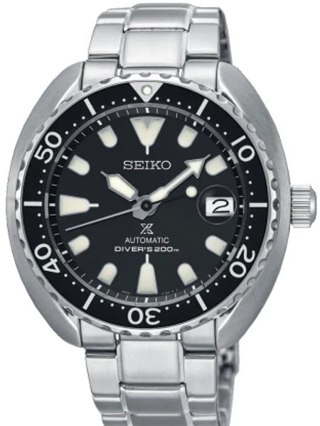 Seiko Baby Turtle Prospex Automatic Dive Watch with Black Dial and SS Bracelet #SRPC35J1 42.3 mm kol saati