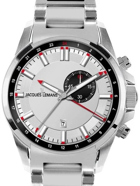 Jacques Lemans Liverpool Quartz GMT Watch with Alarm Funciton #1-1653E 44 mm kol saati