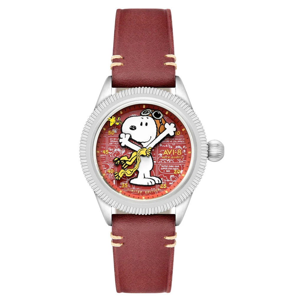 AVI-8 Peanuts Flyboy Airmaster 40 Meca-Quartz Snoopy Flying Ace #AV-4138-02 kol saati