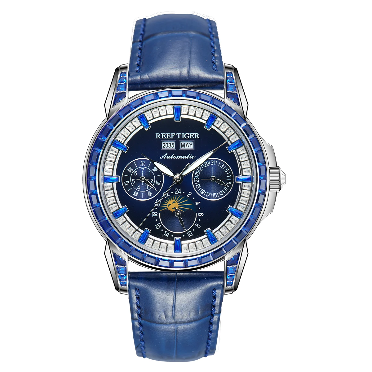 Reef Tiger Moon Phase RGA1988-YLLLD 43 mm kol saati