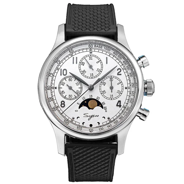 Sugess MoonPhase Master S389-2 White Dial Swan Neck Regulator Rubbe kol saati