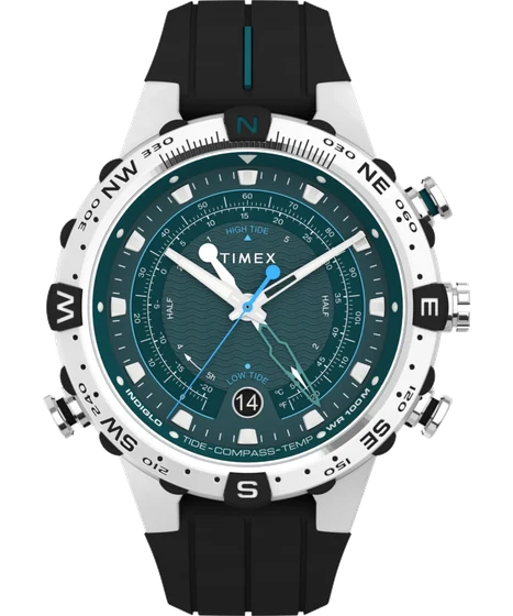 Timex Expedition Tide-Temp-Compass 45mm Silicone Strap Watch TW2W24200 kol saati