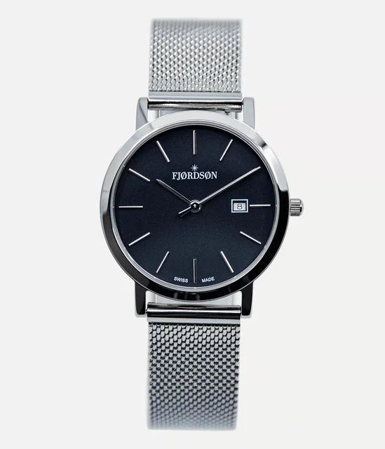 Fjordson Black Dial With Metal Mesh Strap - Watch #9132 | Black Dial With Metal Mesh Strap