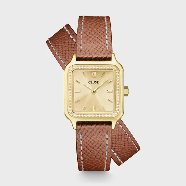 CLUSE Gracieuse Petite Watch Double Leather, White stones, Nutshell, Full Gold Colour CW11