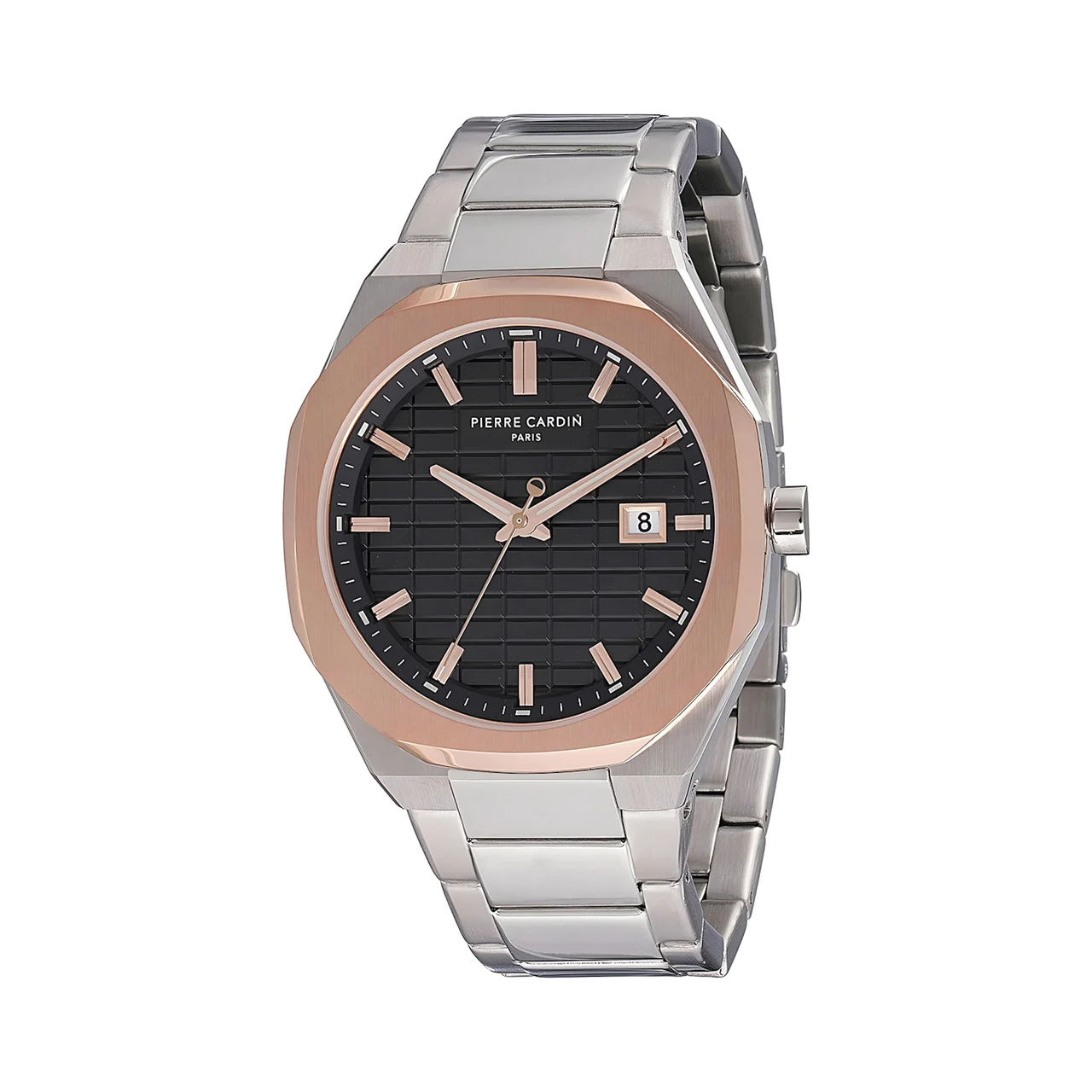 Elysee Maison 8 Checkers Men’s 42mm Two-Tone Stainless Steel Watch - Black Checkered Dial with Metal Strap CF.1000.MU 42 mm kol saati
