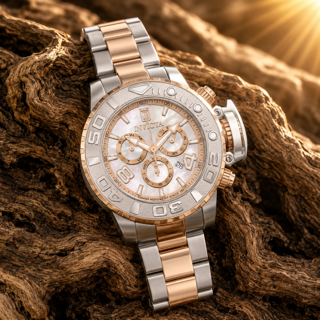 Invicta Vexillor Swiss Ronda Z60 Caliber Watch w/ Mother of Pearl Dial - 58mm, Rose Gold, Steel (51320) kol saati