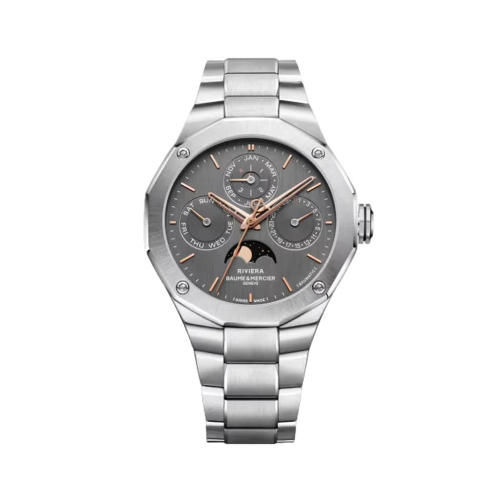 Baume Et Mercier Riviera 10786 Perpetual Calendar Limited Edition Automatic 40mm - Grey on Bracelet M0A10786 40 mm kol saati
