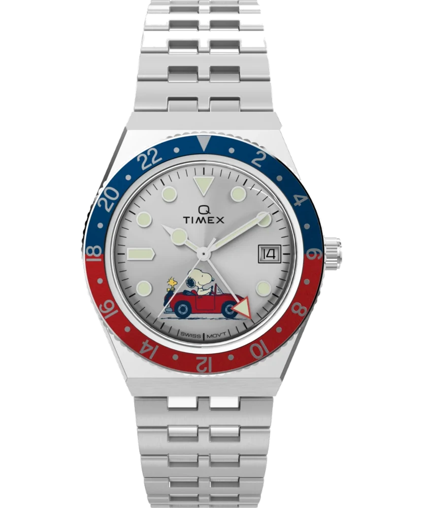 Timex Peanuts® x Q ® GMT 38mm Stainless Steel Bracelet Watch TW2W83300 38 mm kol saati