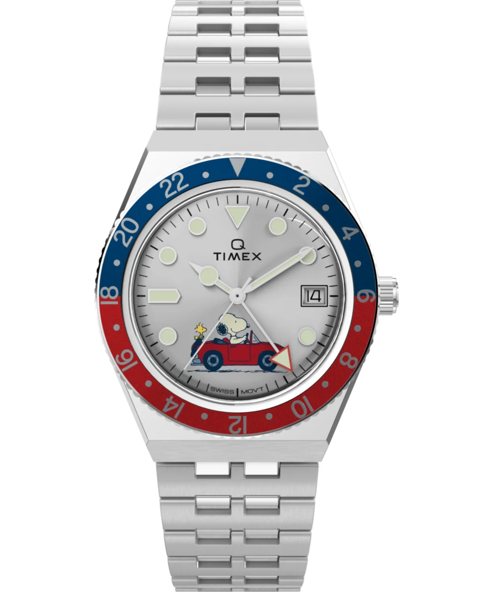 Timex Peanuts® x Q ® GMT 38mm Stainless Steel Bracelet Watch TW2W83300VQ 38 mm kol saati