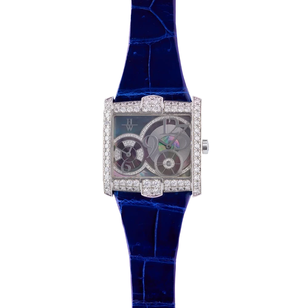 Harry Winston HARRY WINSTON REF. 350/LQTZW, AVENUE, TWO TIME ZONE, GREY MOTHER OF PEARL, 18K WHITE GOLD WITH DIAMONDS kol saati