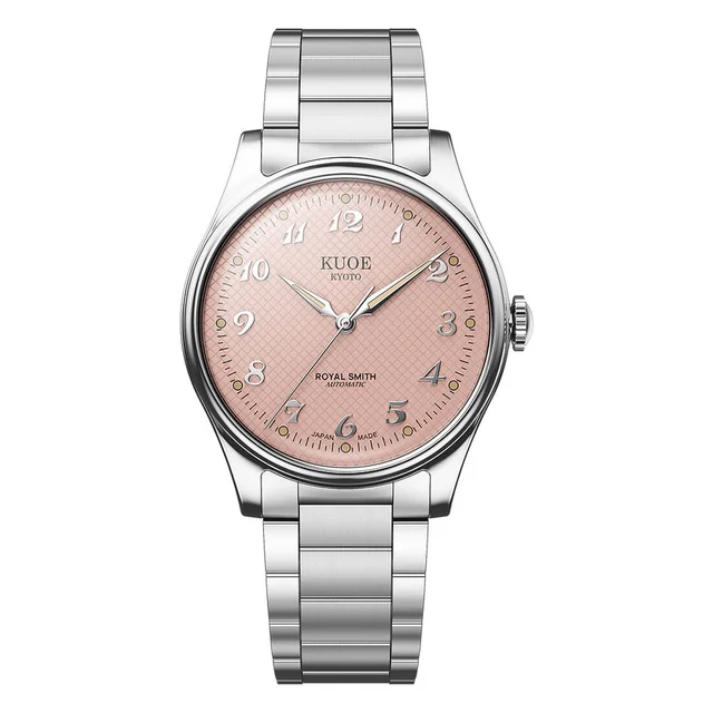 Kuoe Royal Smith 90-006 Pink Dial Watch with Breguet Numerals #RS90006BG-SV-PK kol saati