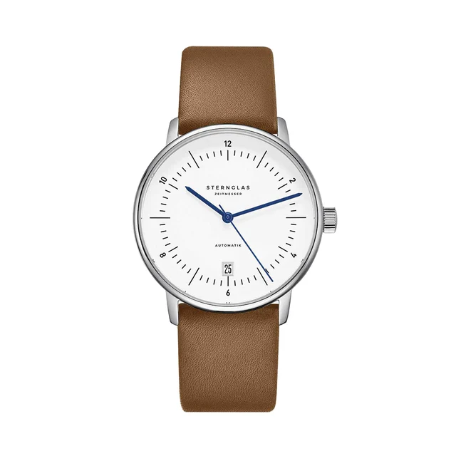 Sternglas Naos Automatic 38mm - White on Brown Leather Strap S02-NA44-PR01 kol saati