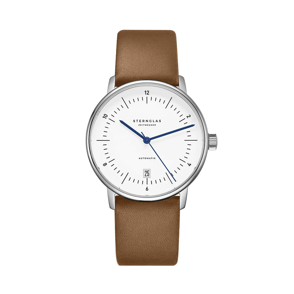 Sternglas Naos Automatic 38mm - White on Brown Leather Strap S02-NA44-PR01 38 mm kol saati