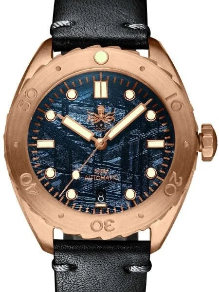 Phoibos Eagle Ray 500-Meter Swiss Automatic Dive Watch with Bronze Case, Blue Meteorite Dial #PY018E 41 mm kol saati
